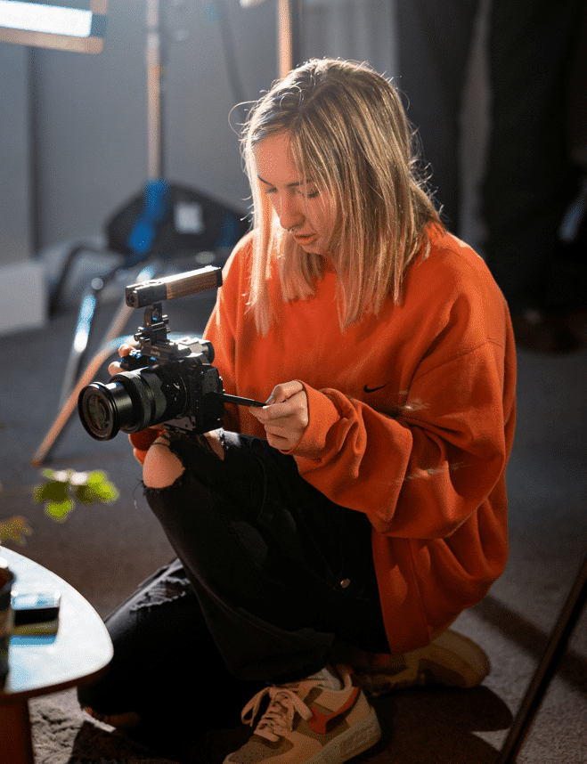 Niamh Quirke holding a video camera