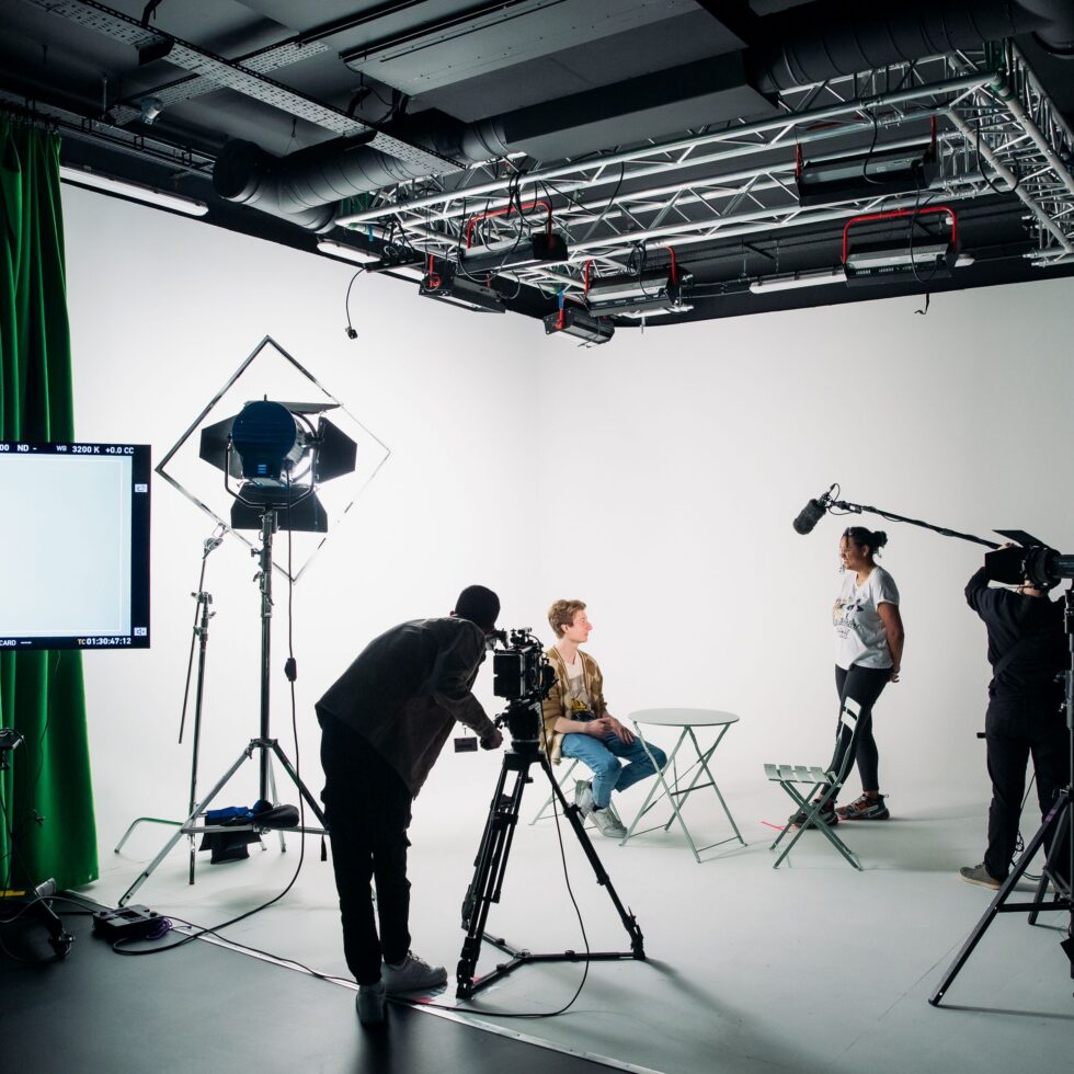 MetFilm School Manchester film studio with students using it
