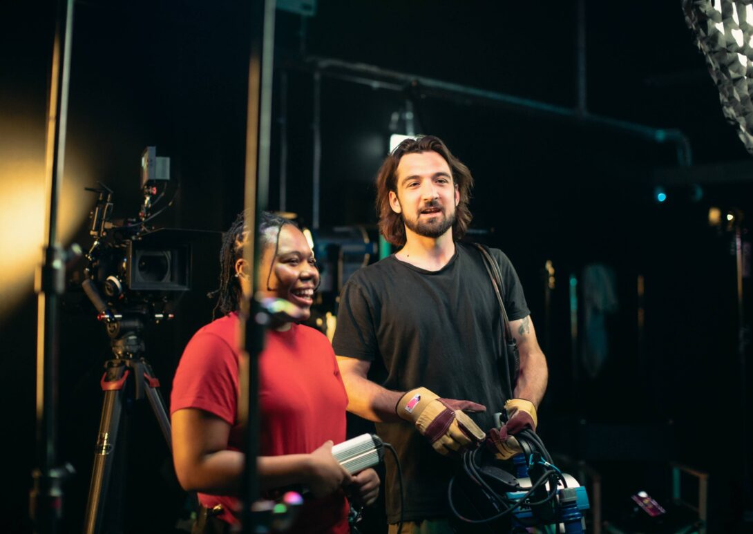 Brighton students on set with filming and camera equipment