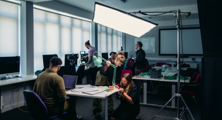 MetFilm School Brighton students arranging lighting on set