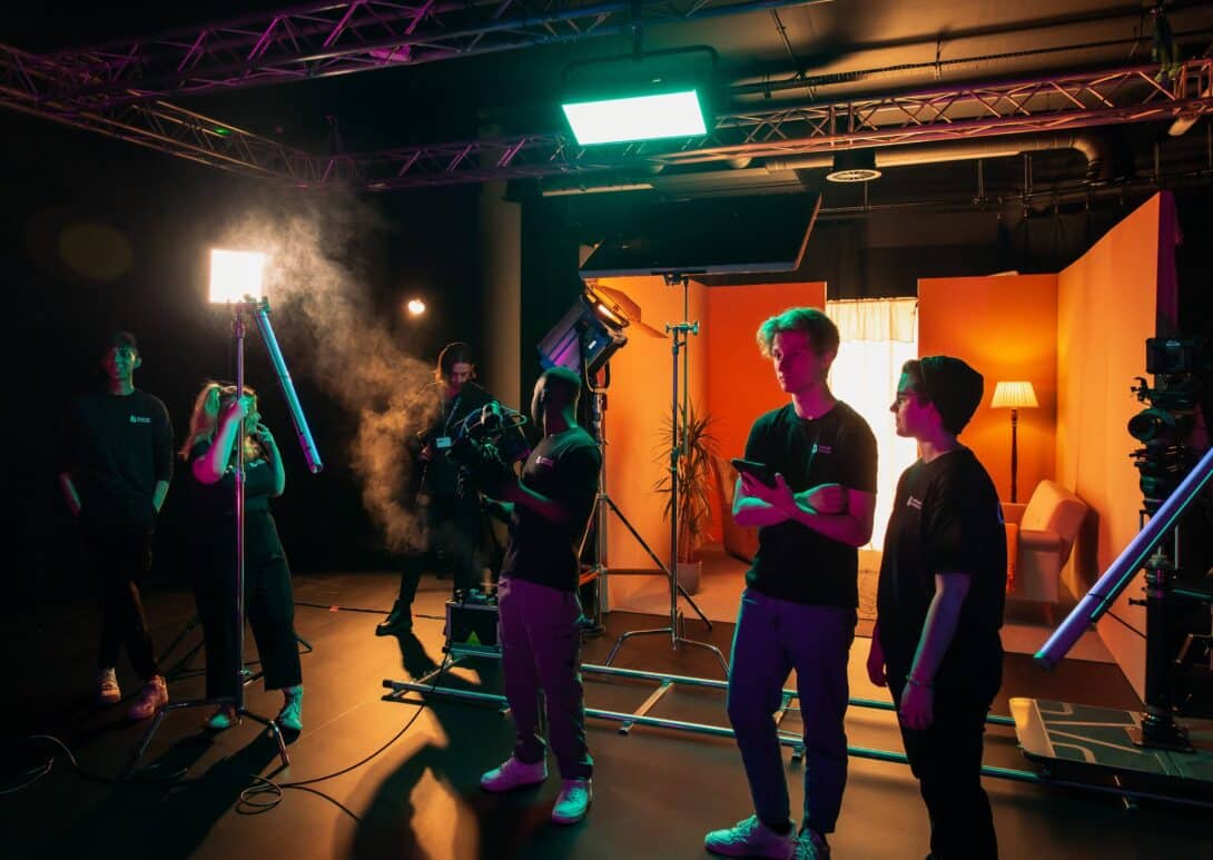 MetFilm School Manchester multiple students working on set