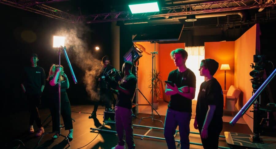 MetFilm School Manchester multiple students working on set
